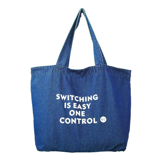 One Control トートバッグ (Switching is Easy プリント) ダークブルーデニム