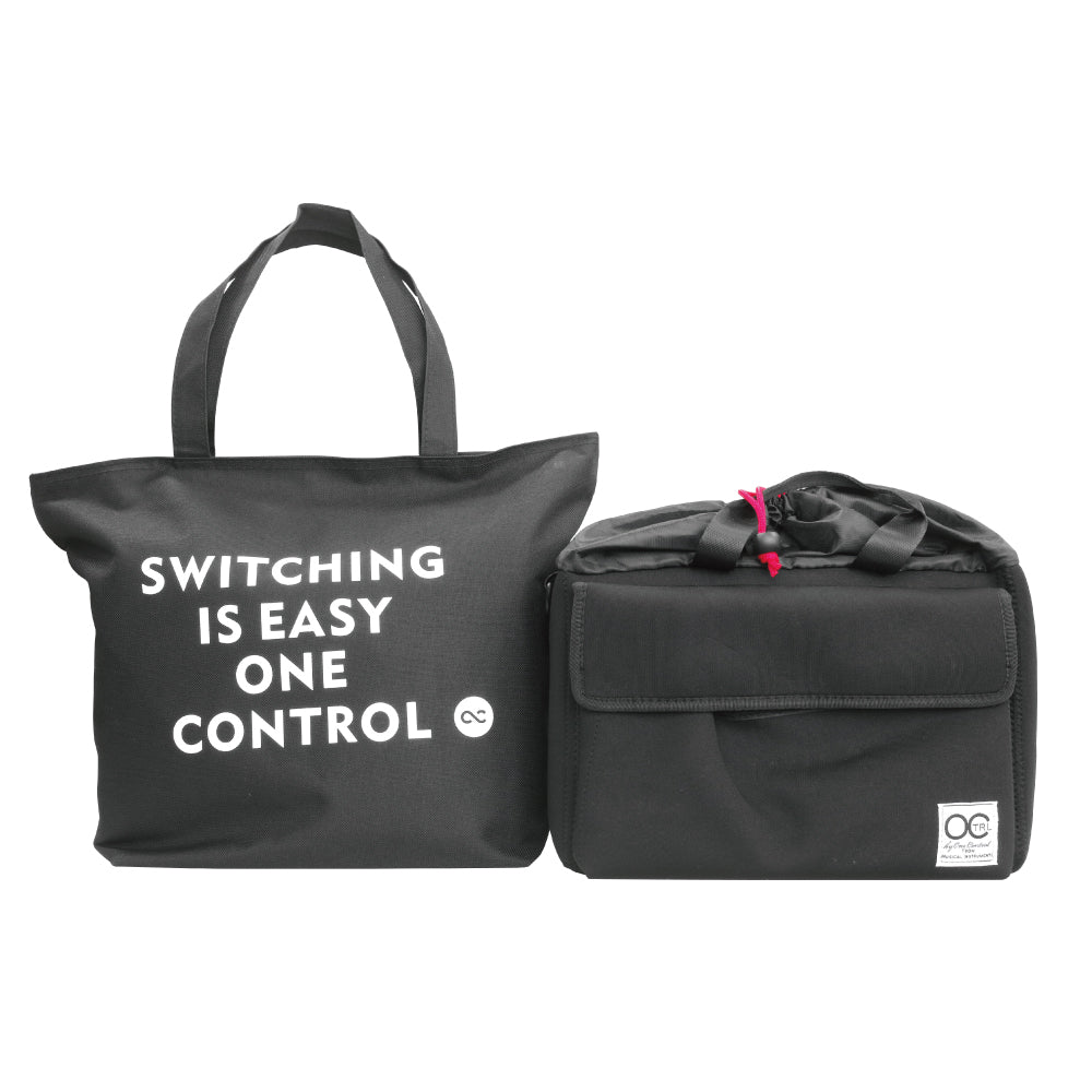 One Control ファスナー付きトートバッグ (Switching is Easy プリント) ブラック